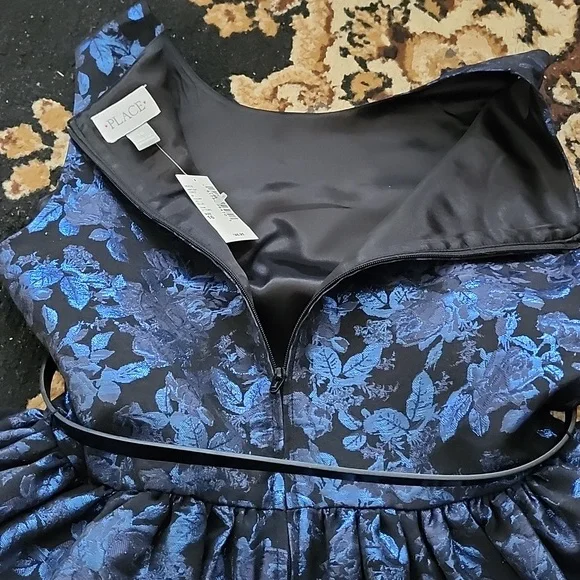 NWT! Place Special Occasion Elegant Blue Floral Kids Dress; 16 - Picture 10 of 14